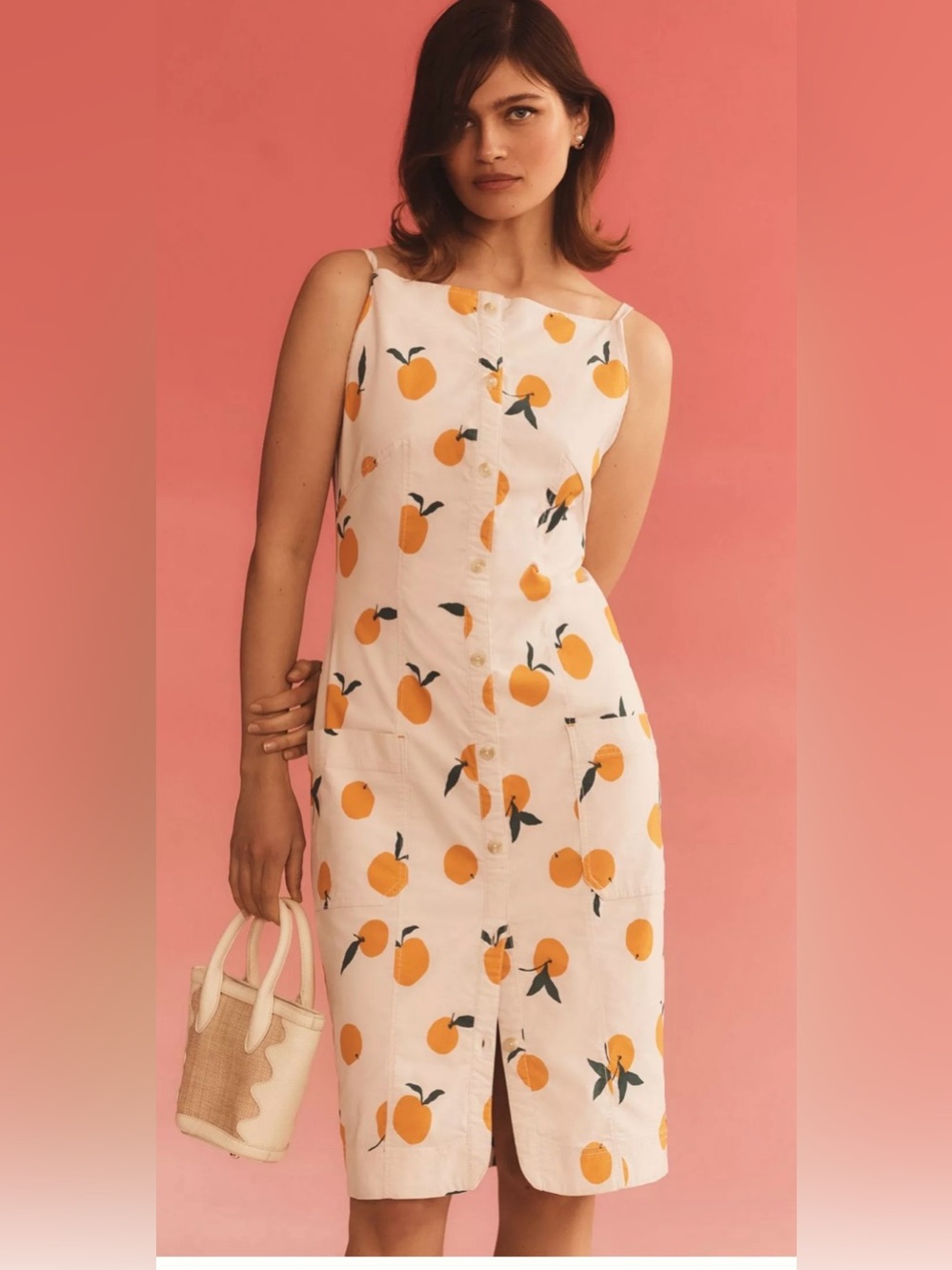 Anthropologie Maeve Dylan Mierzwinski Orange Print Colette Midi Dress Size M